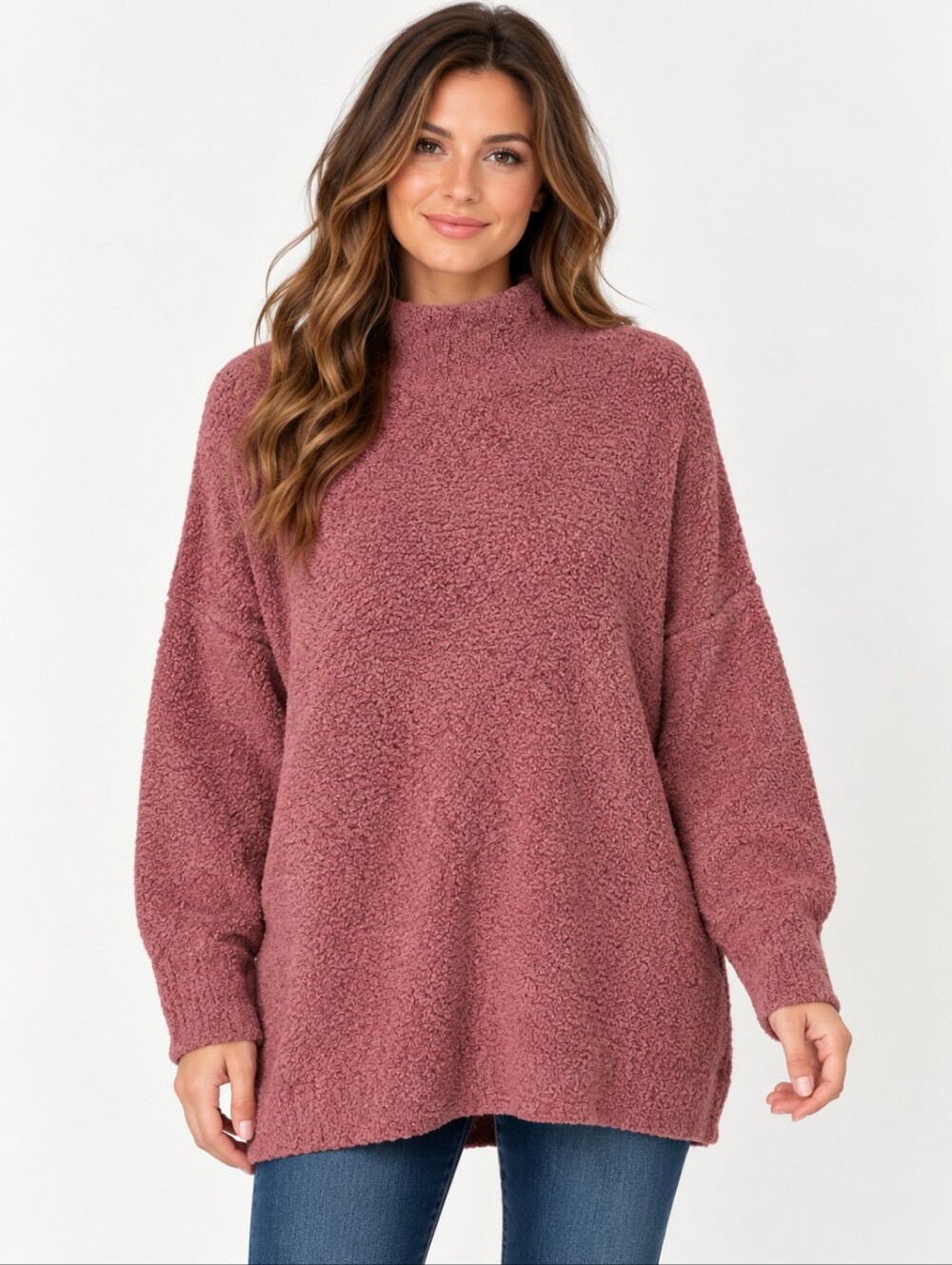 Smash + Tess Dusty Rose Boucle Mock Neck Oversized Sweater M/L